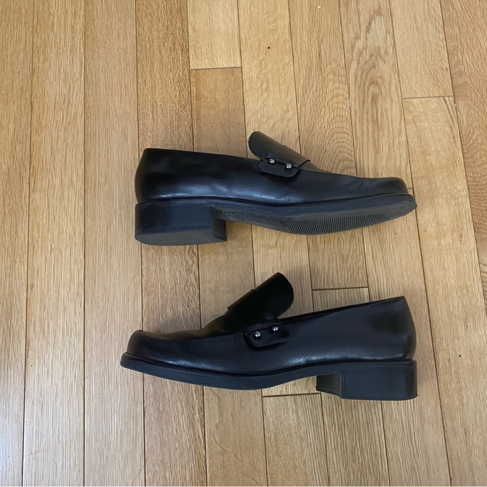 Vintage Franco Sarto Square Toe Black Leather Loafers